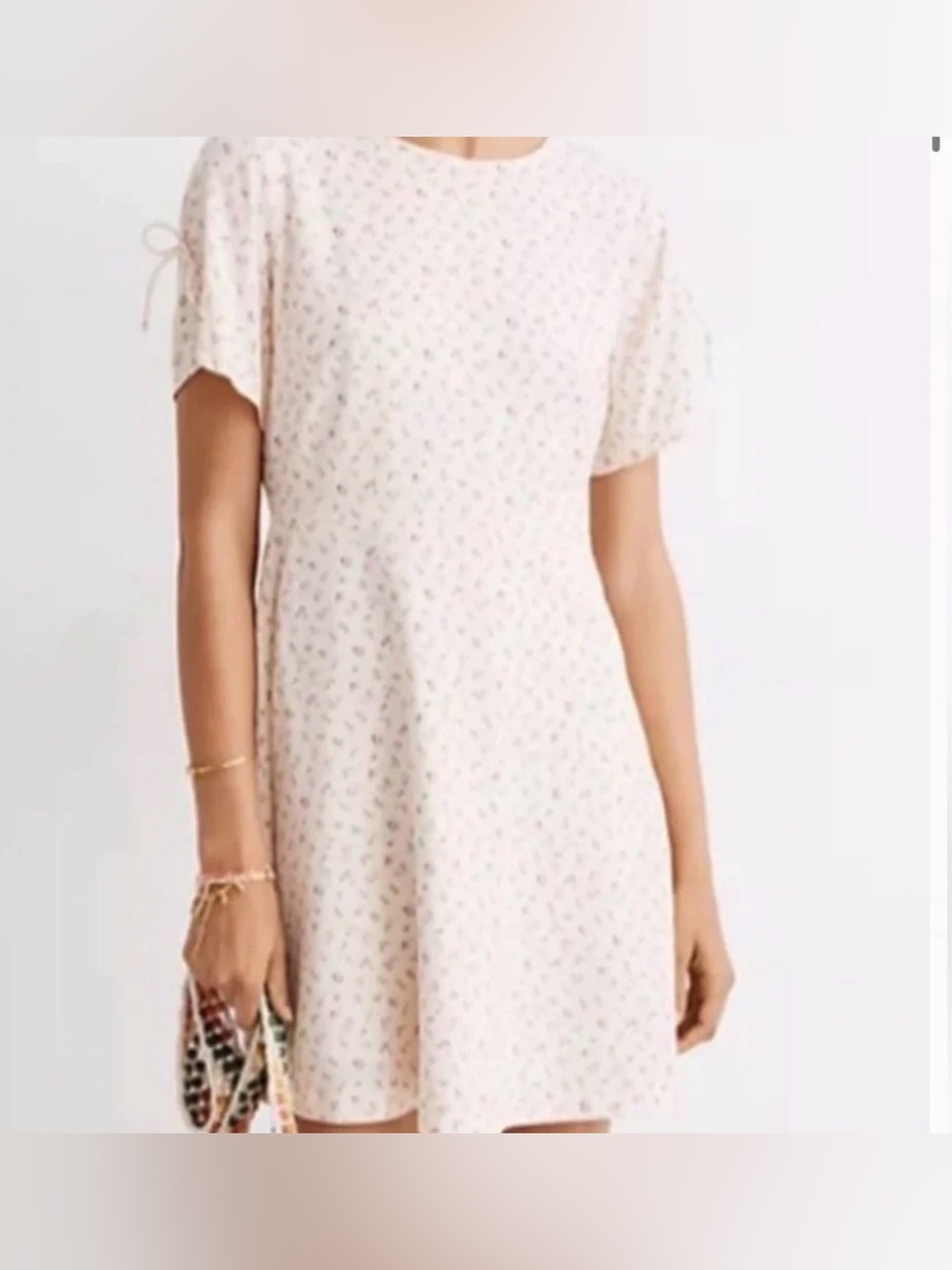 Madewell Cream Floral Tie-Sleeve Dress